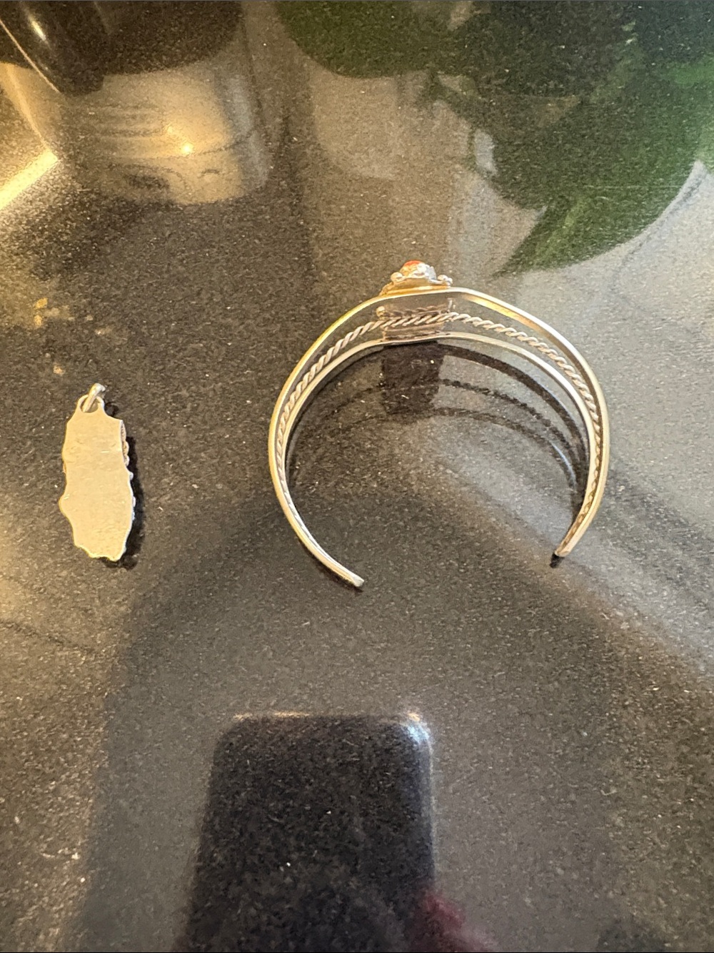 Sterling-Inspired Turquoise & Coral Triple-Row Cuff Bracelet and Pendant - Picture 5 of 7